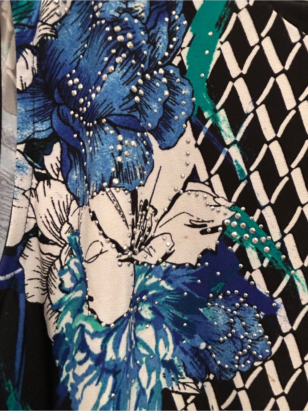 JM Collection Black Midi Dress with Blue, White & Teal Floral Print - Picture 4 of 8